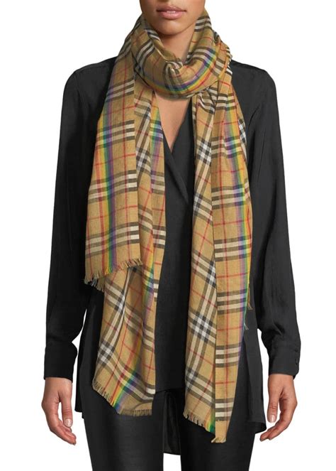 Burberry Rainbow Stripe Vintage Check Gauze Scarf 